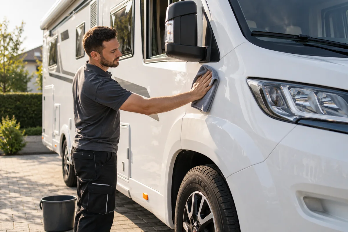 Camper zorgvuldig afnemen met een microvezeldoek