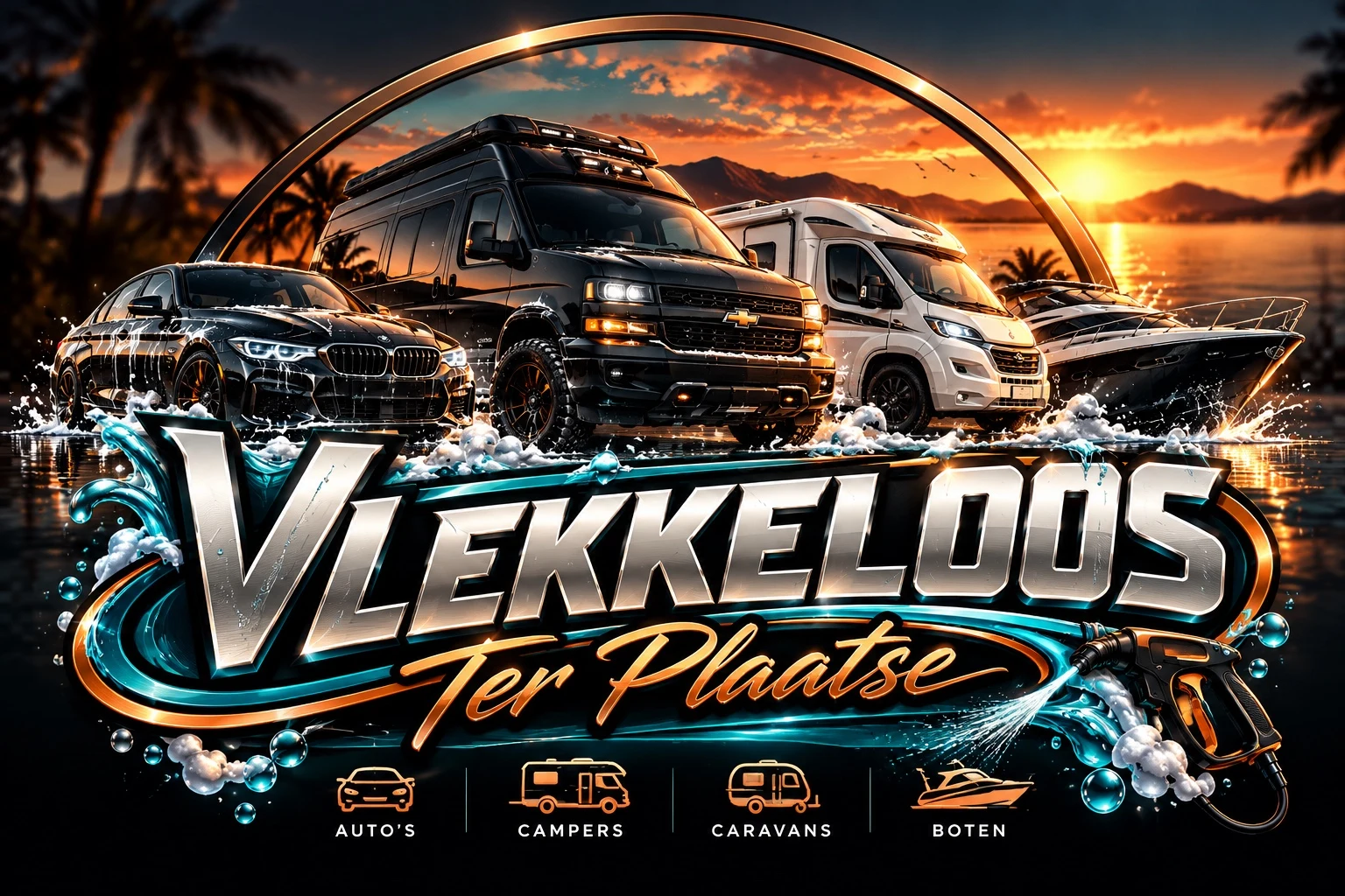 Vlekkeloos Ter Plaatse met voertuigen en boot aan het water